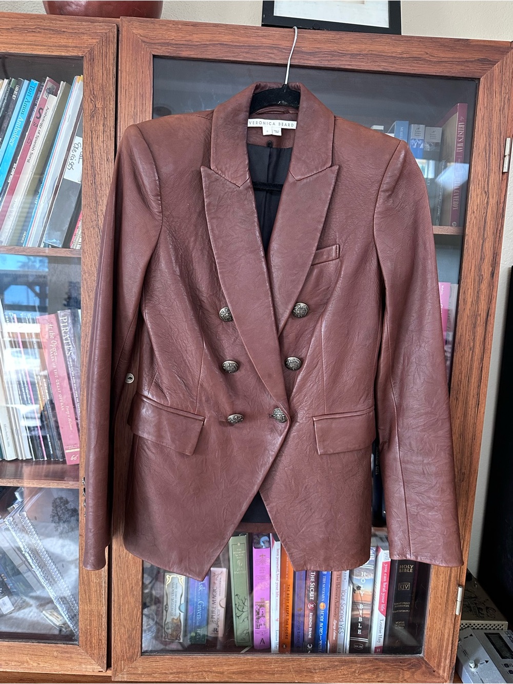 Veronica Beard Women's Miller Jacket Brown Double-Breasted Leather Blazer Size O